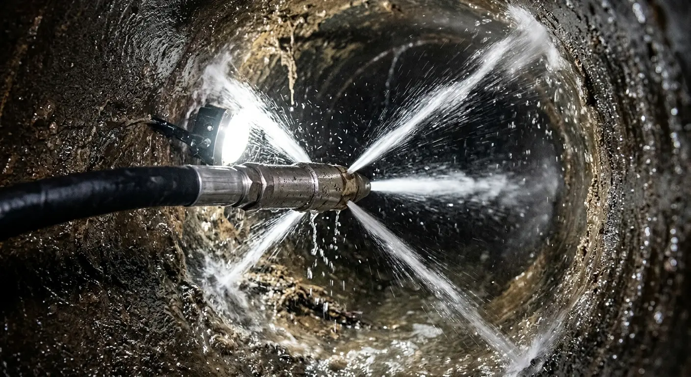 High-pressure hydro jetting nozzle cleaning sewer pipe for Trenchless Sewer Repair in El Paso de Robles (Paso Robles)
