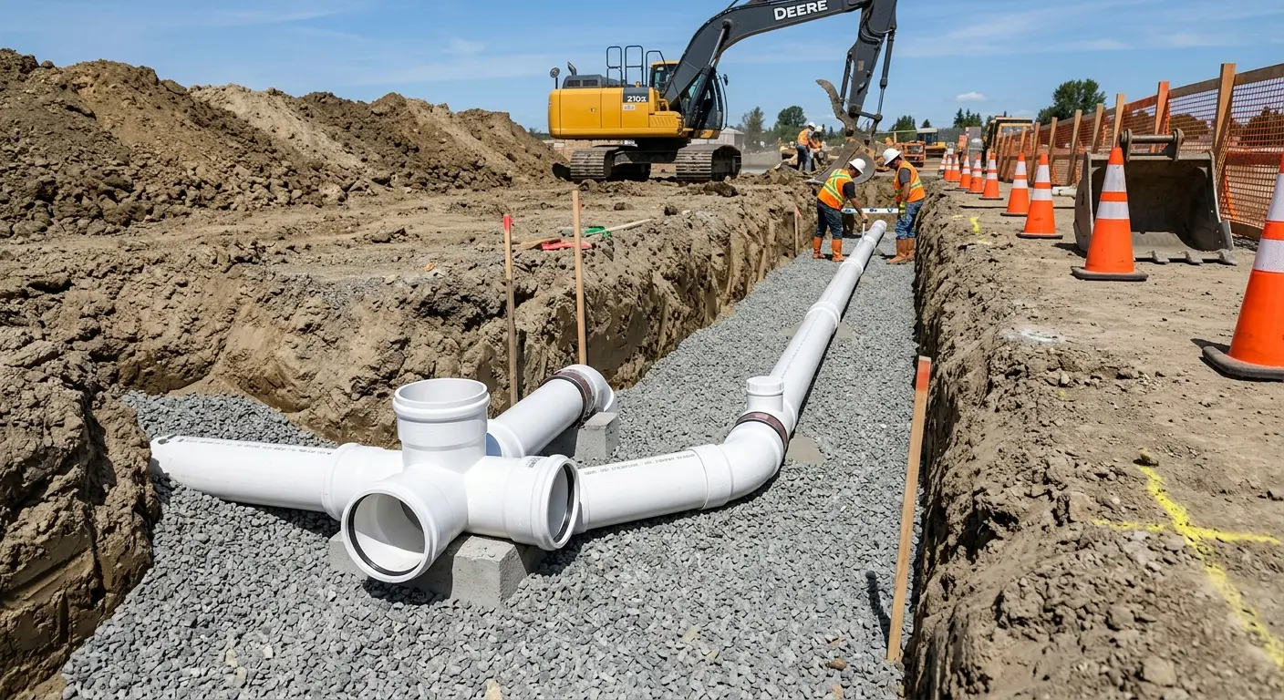 New PVC sewer pipe installation in open trench for Sewer Backup in El Paso de Robles (Paso Robles)